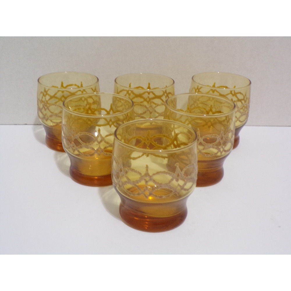 Vintage 1960's Libbey Amber Color Glassware Tumbler on Pedestal Set of 5 8-Ounce
